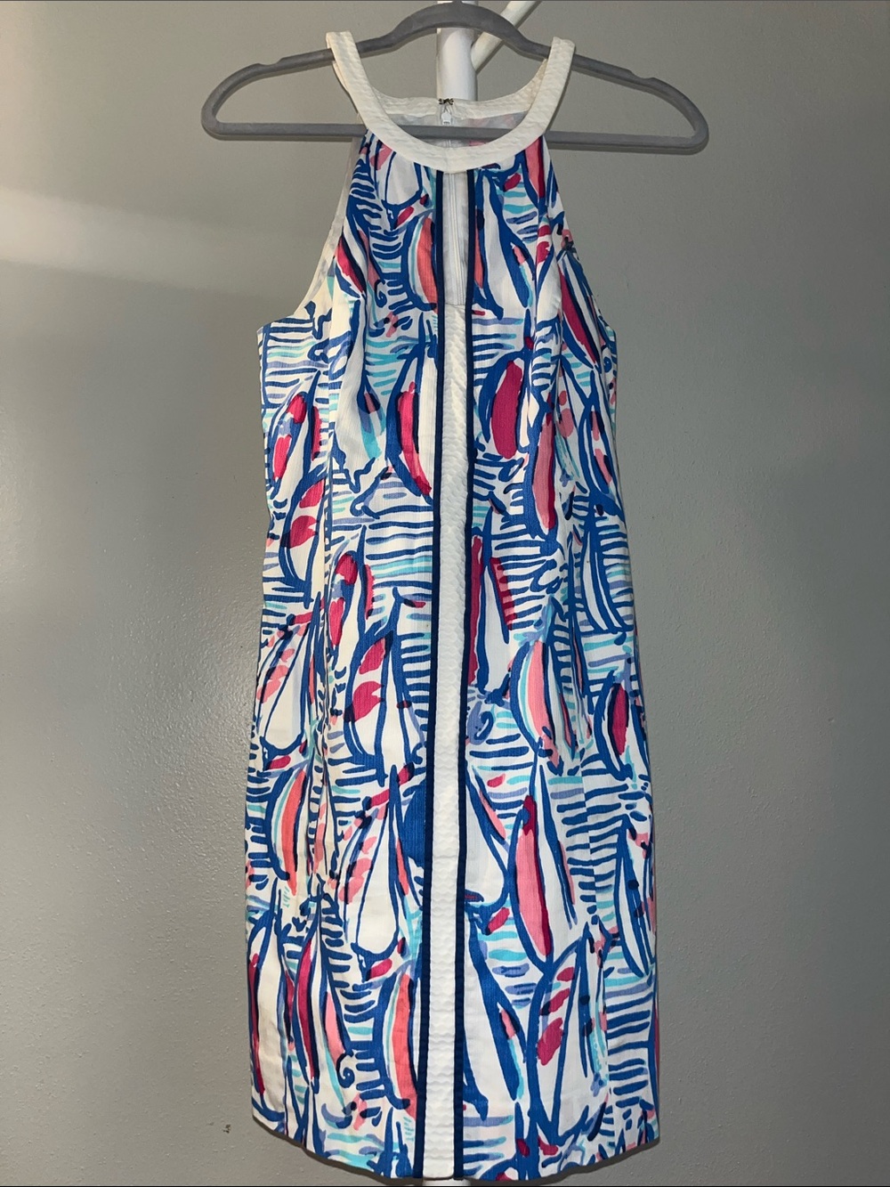 Lilly Pulitzer White Halter Dress with Blue & Pink Sailboat Print
